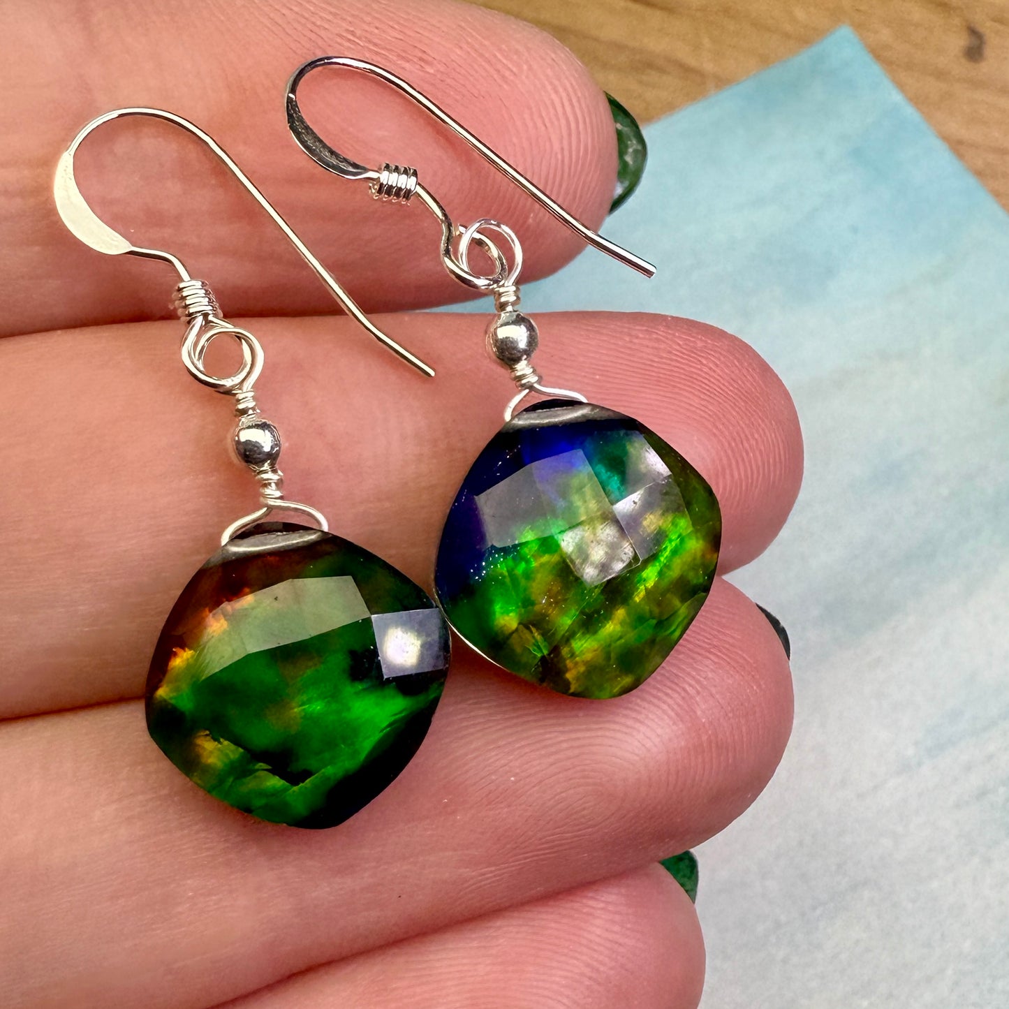 on the turning tide - green aurora earrings