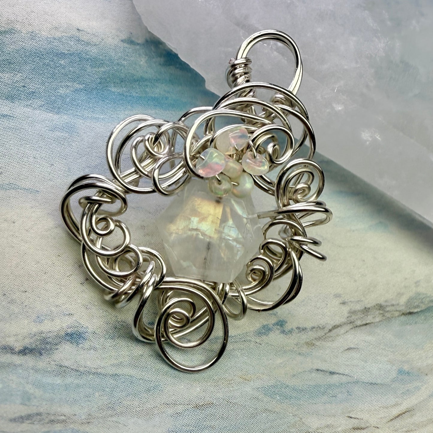 on the turning tide - moonstone & opal pendant