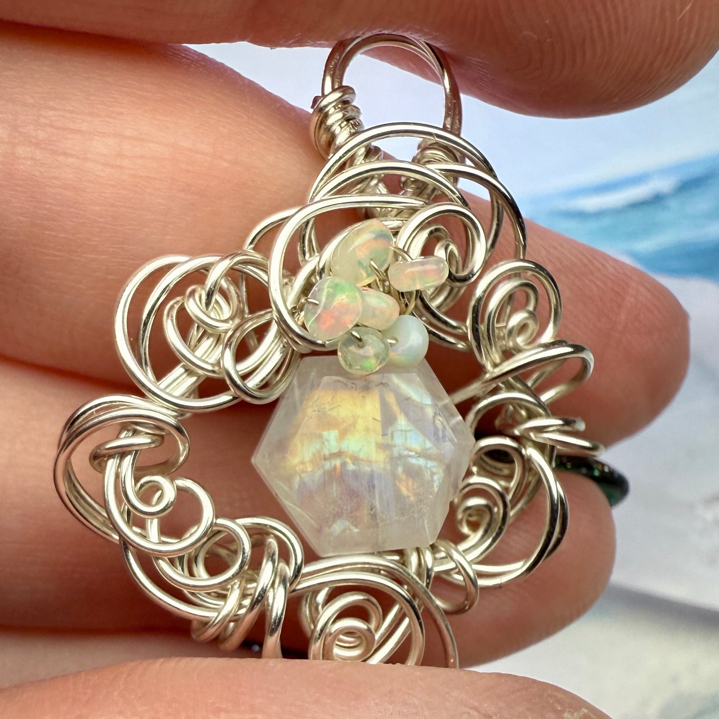 on the turning tide - moonstone & opal pendant