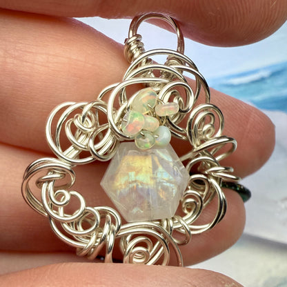 on the turning tide - moonstone & opal pendant