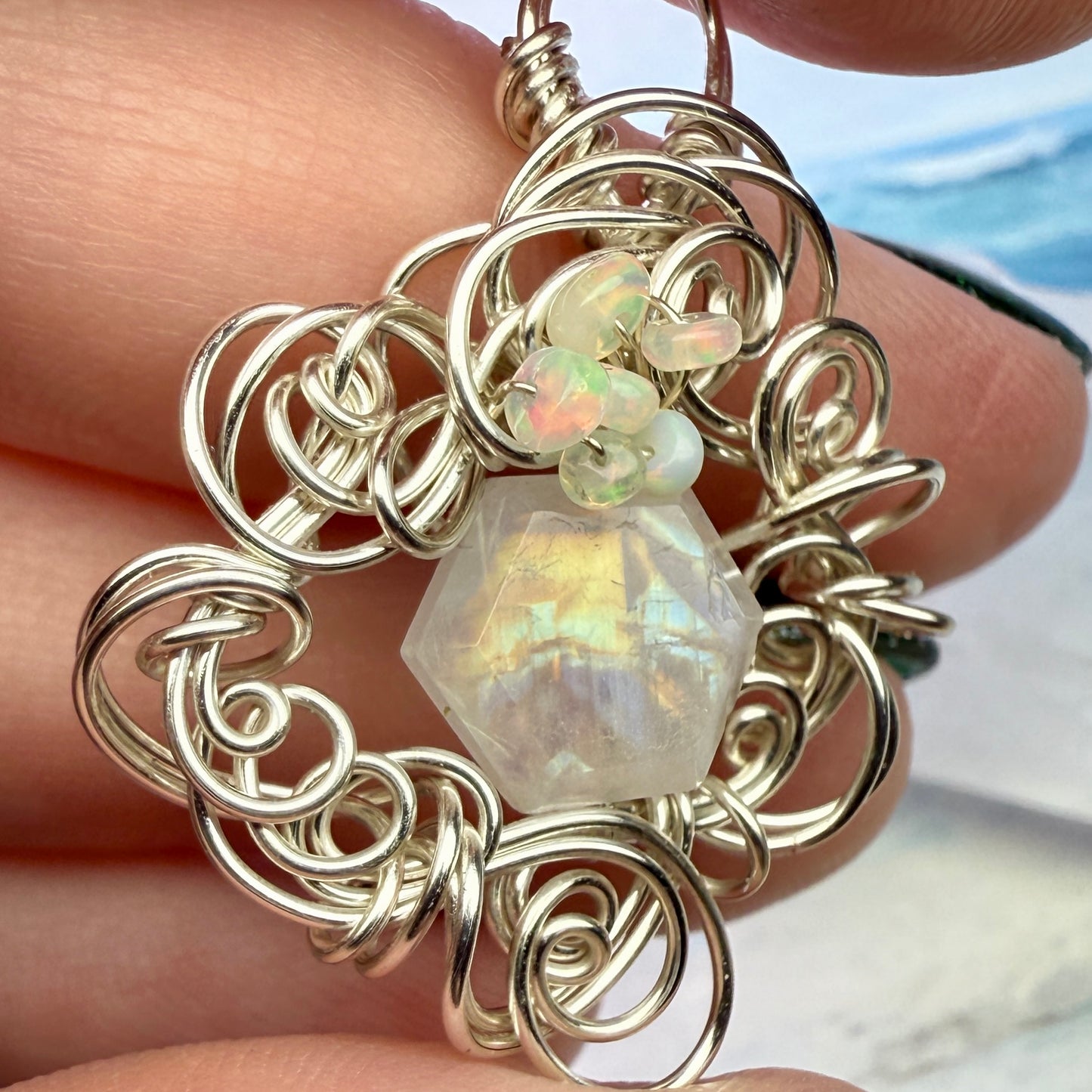on the turning tide - moonstone & opal pendant