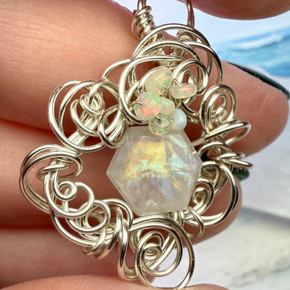 on the turning tide - moonstone & opal pendant
