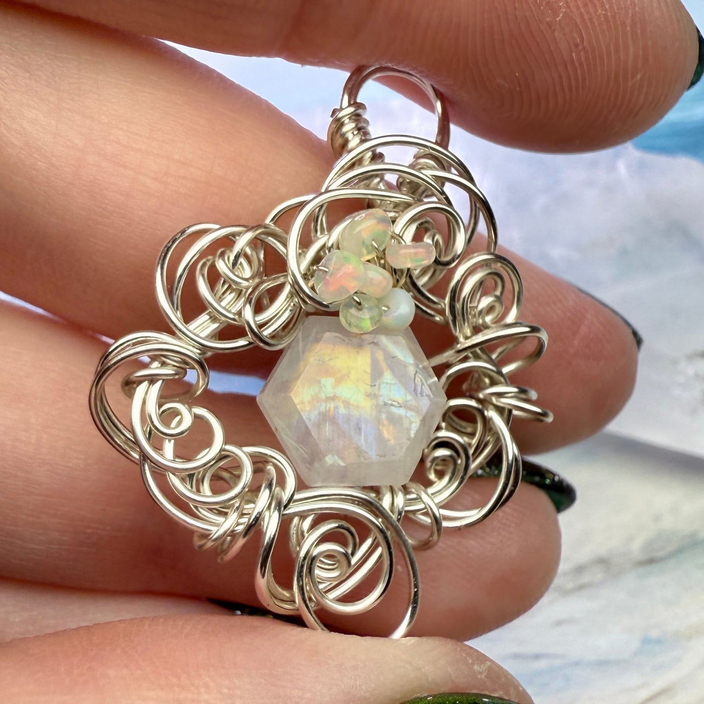 on the turning tide - moonstone & opal pendant