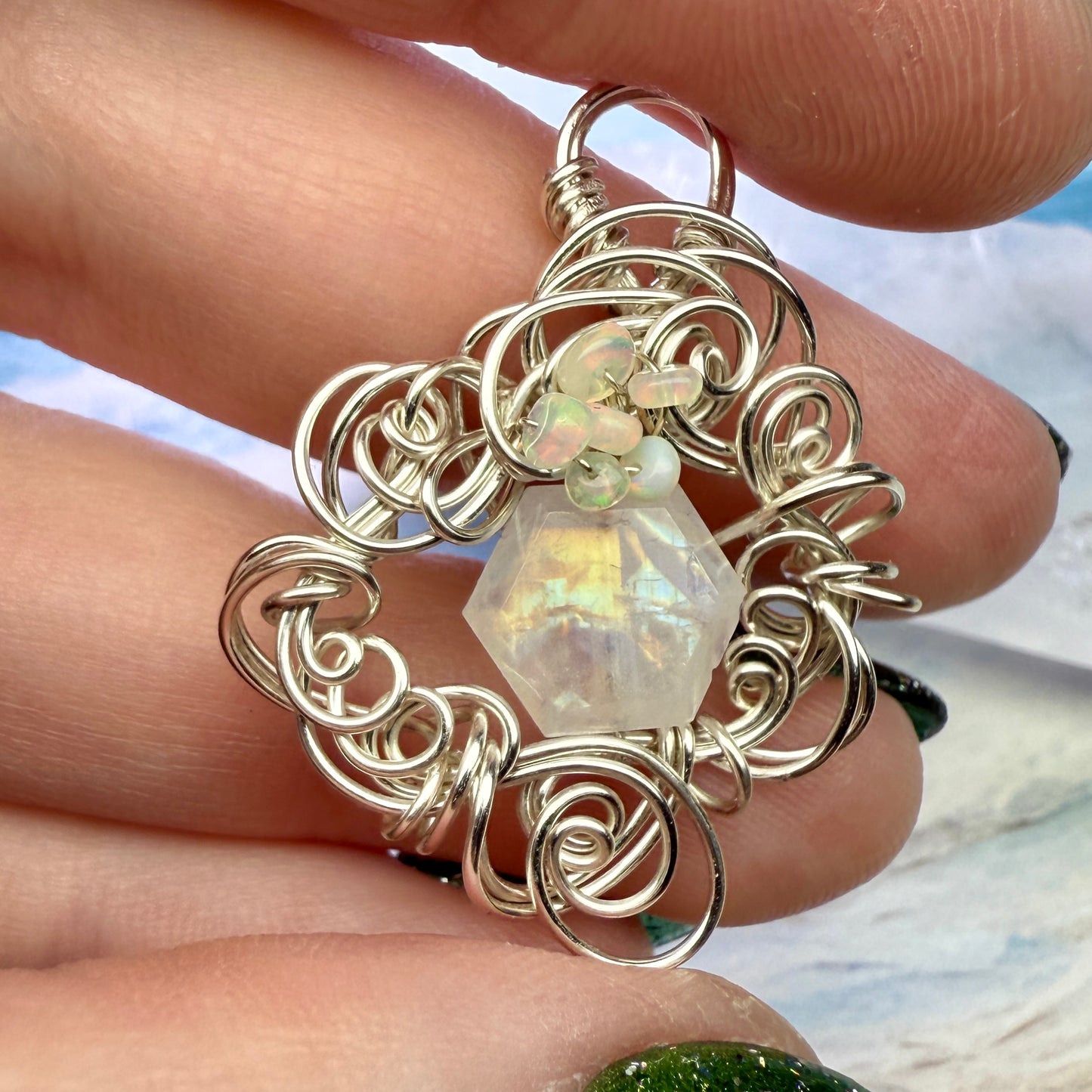 on the turning tide - moonstone & opal pendant