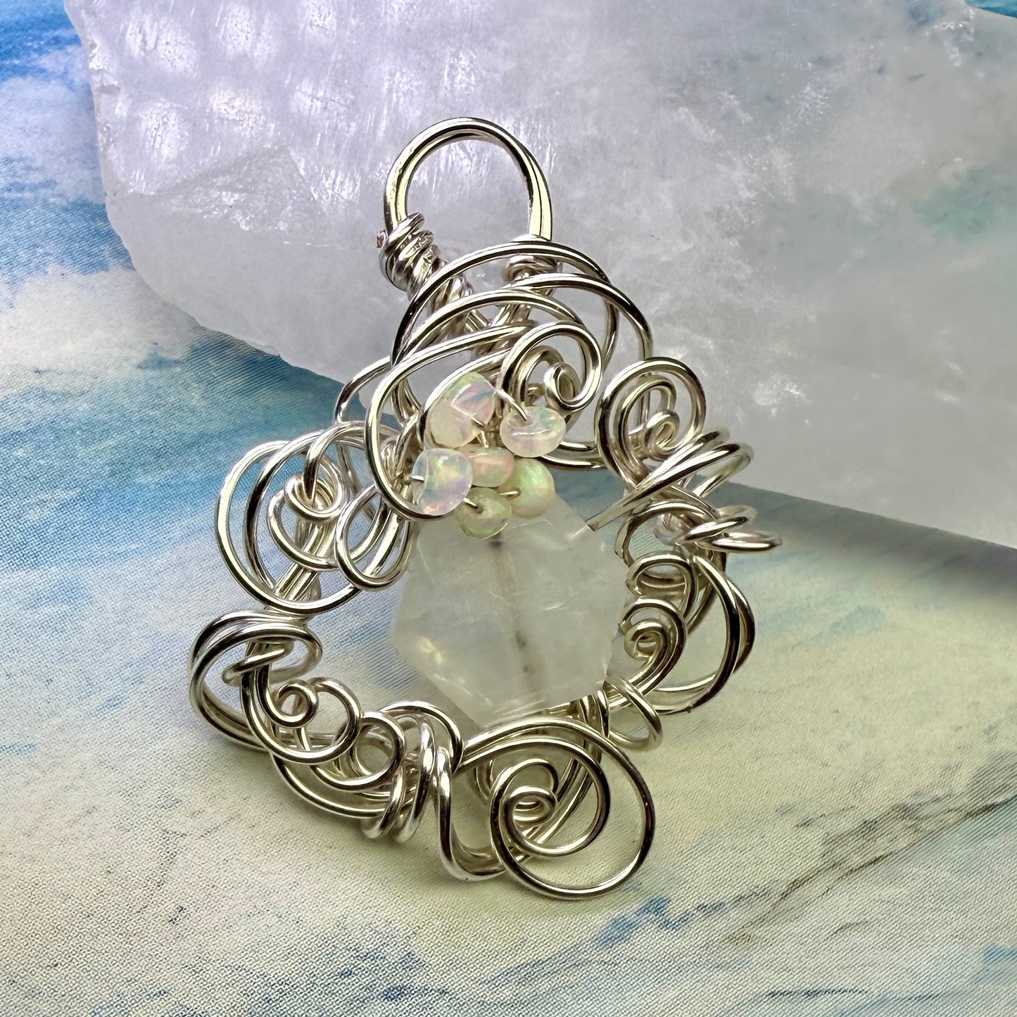 on the turning tide - moonstone & opal pendant
