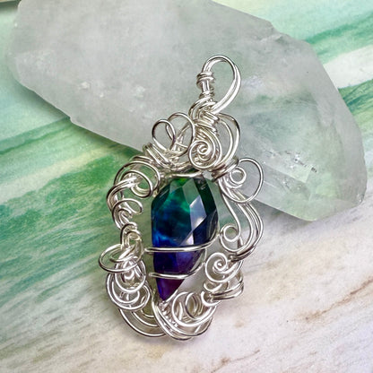 on the turning tide - green & blue aurora pendant