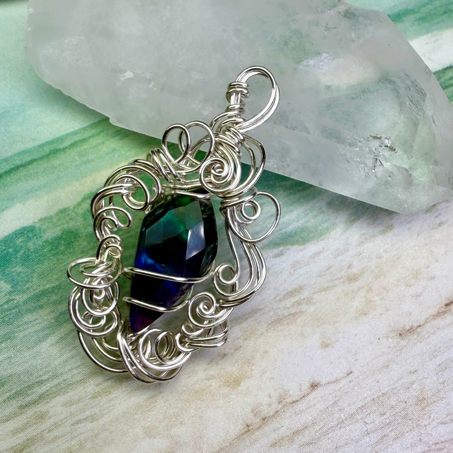 on the turning tide - green & blue aurora pendant