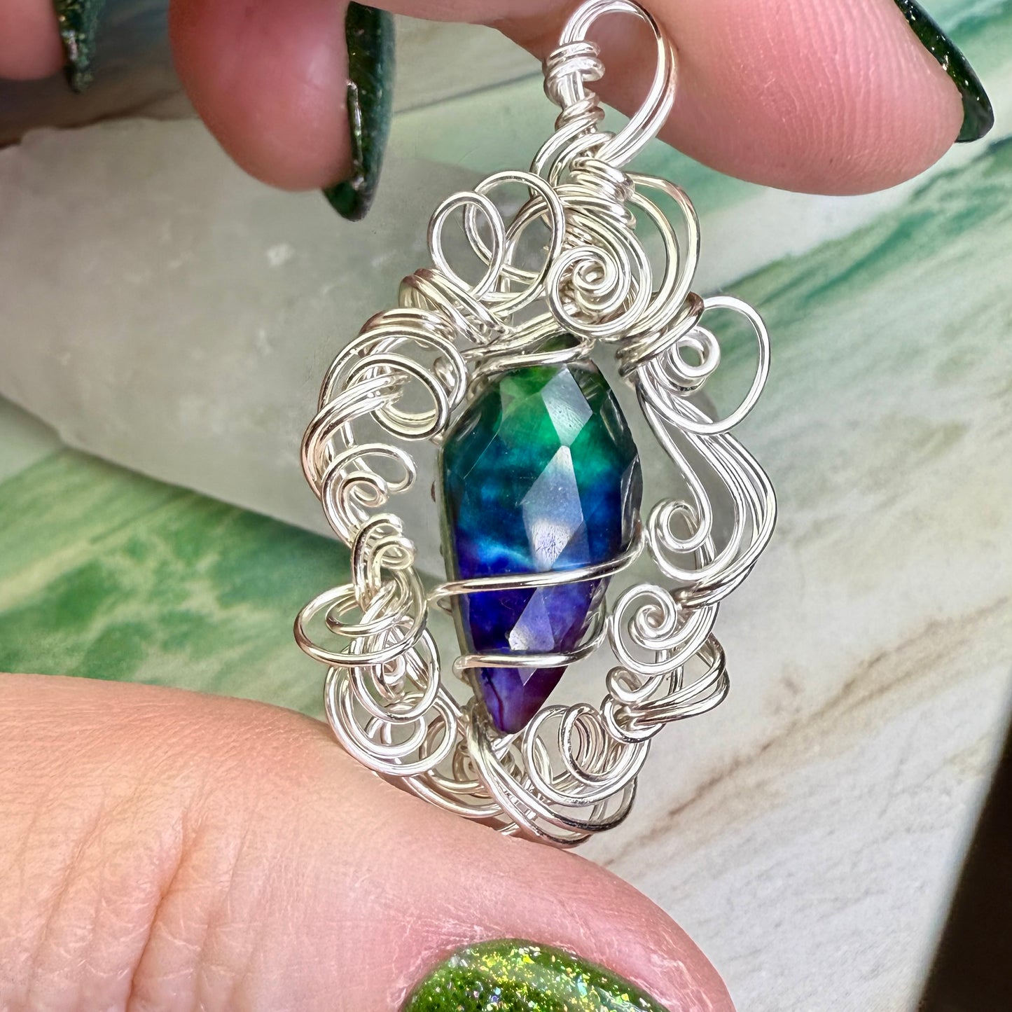 on the turning tide - green & blue aurora pendant