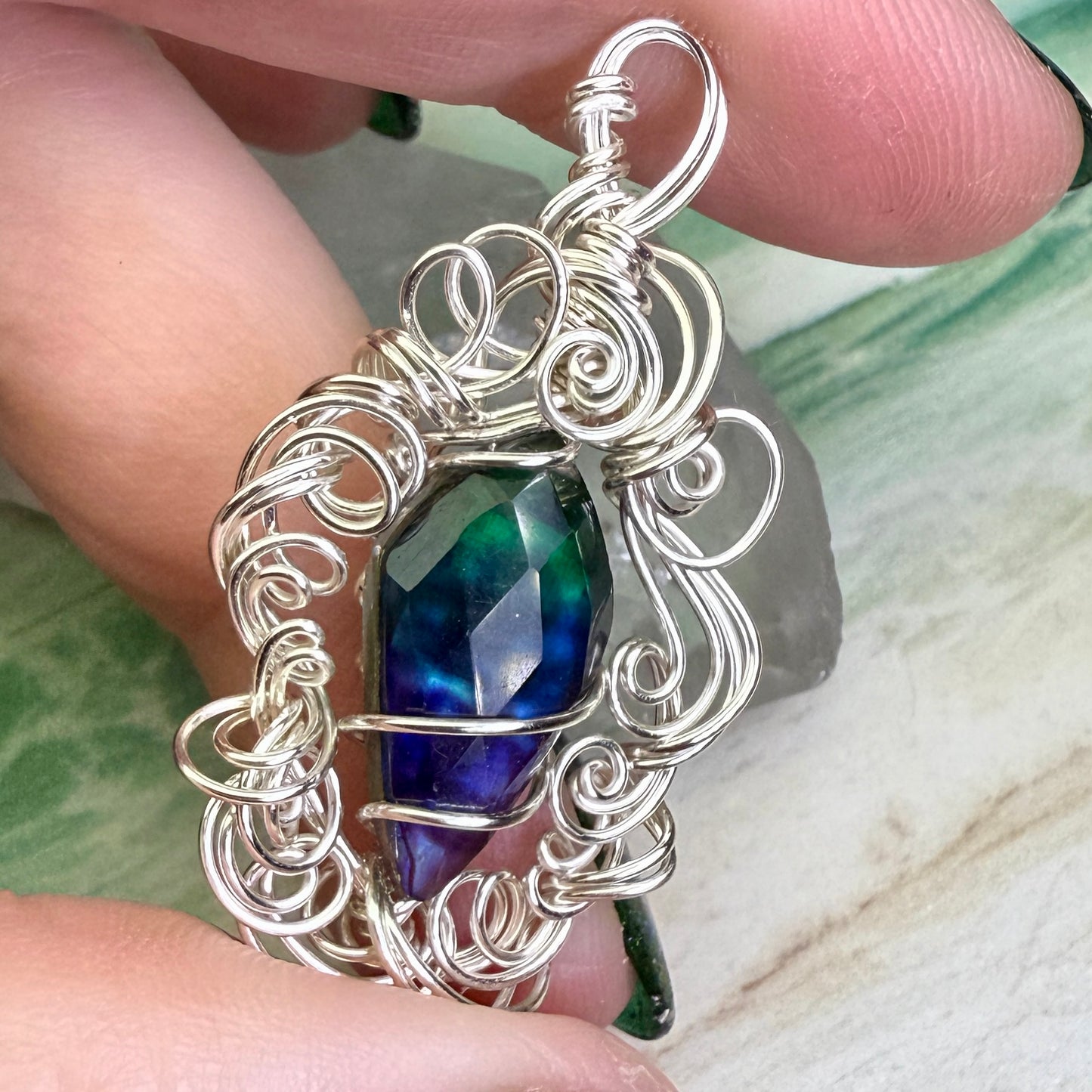 on the turning tide - green & blue aurora pendant