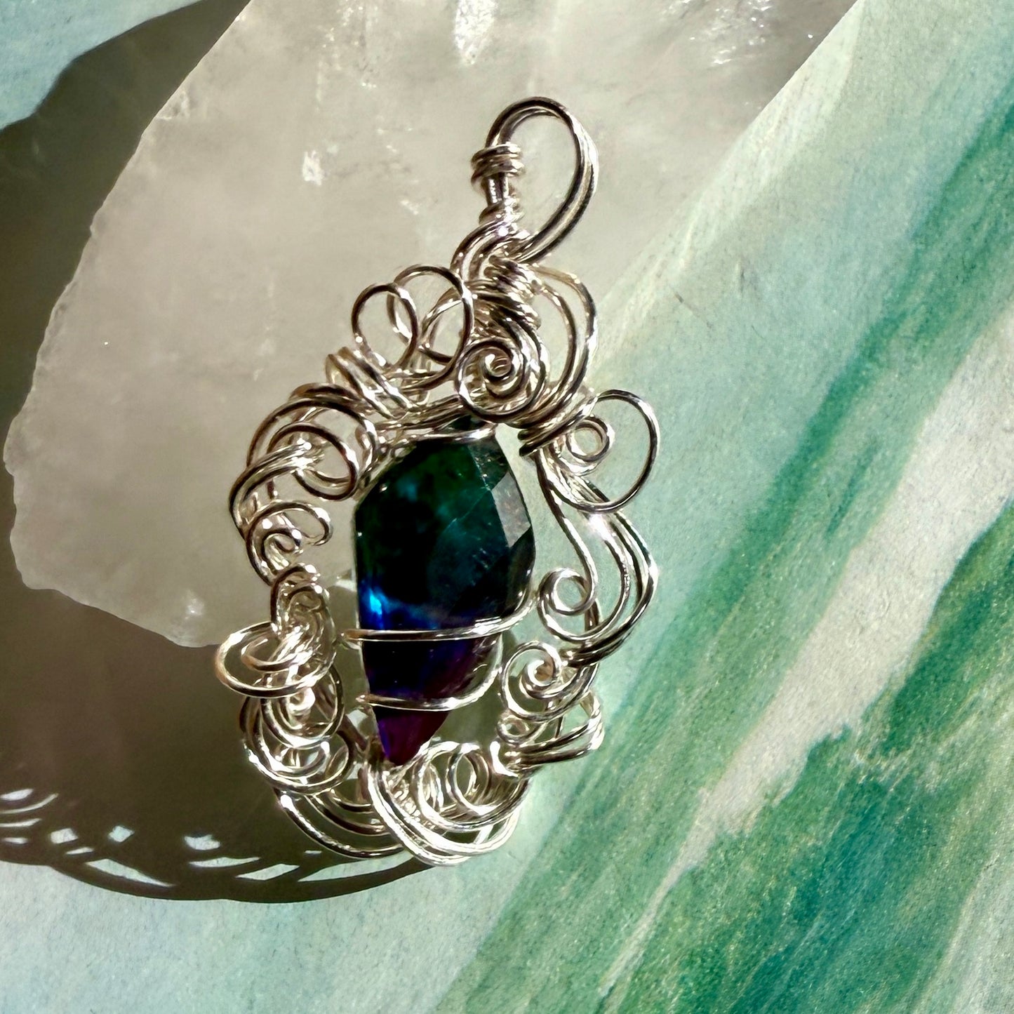 on the turning tide - green & blue aurora pendant