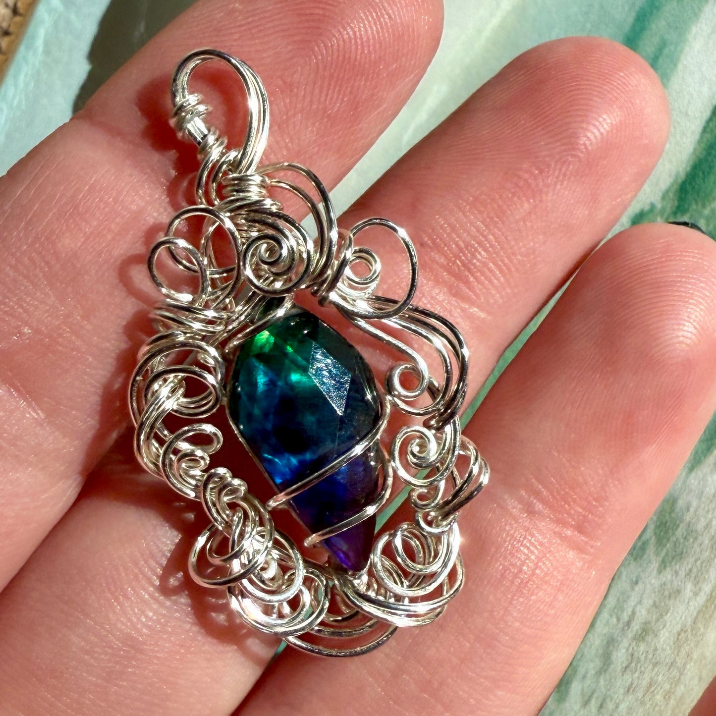 on the turning tide - green & blue aurora pendant