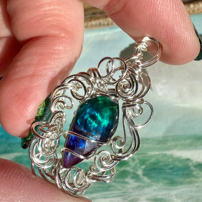 on the turning tide - green & blue aurora pendant