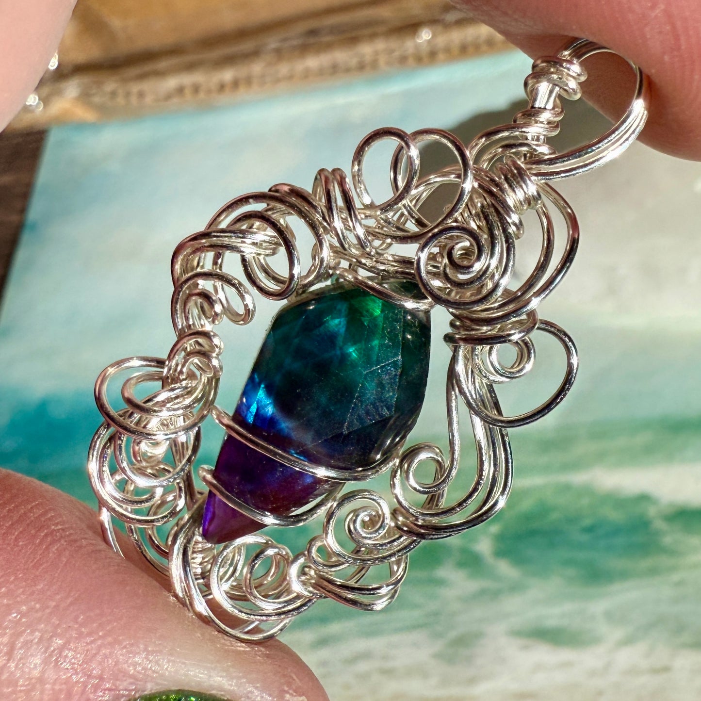 on the turning tide - green & blue aurora pendant