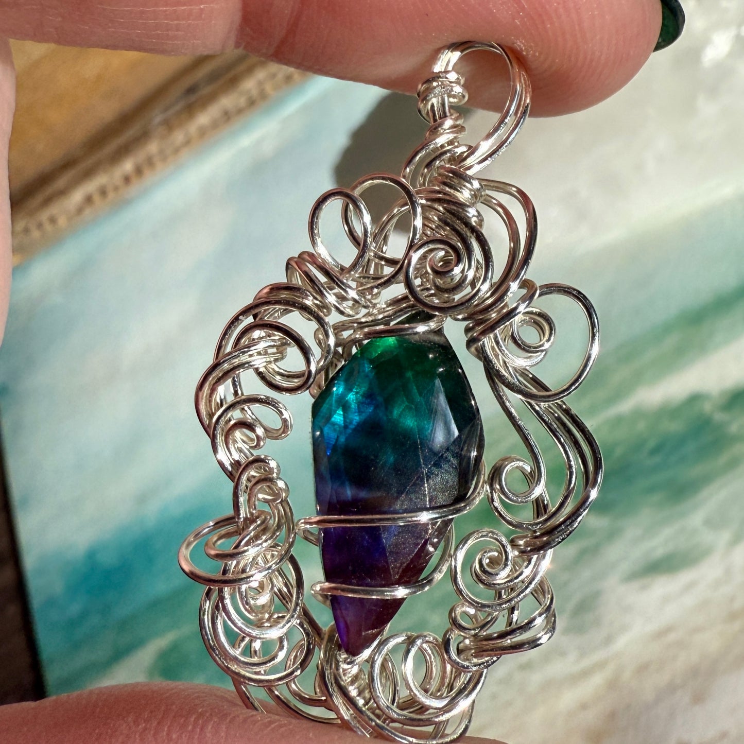 on the turning tide - green & blue aurora pendant