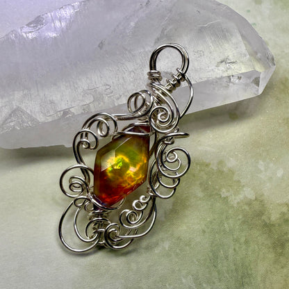 in the waiting woods - yellow & red aurora pendant