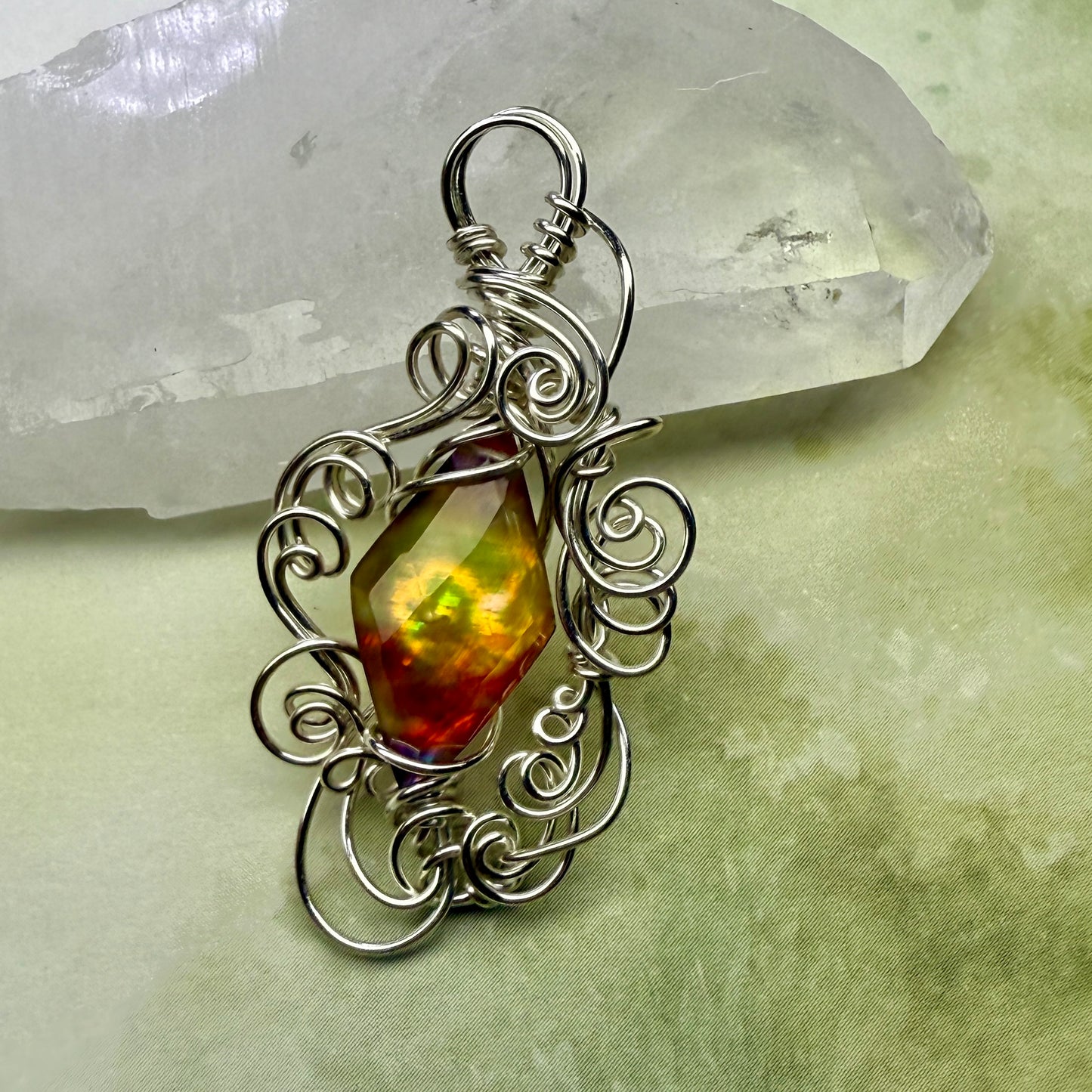 in the waiting woods - yellow & red aurora pendant