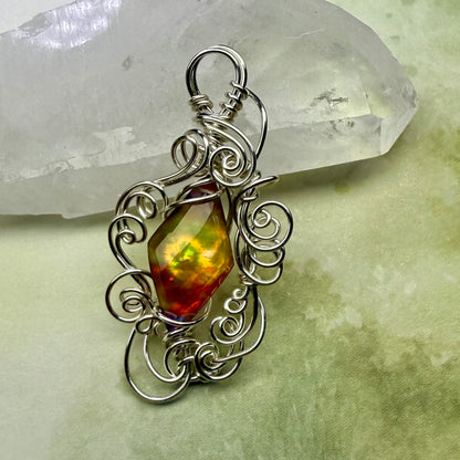 in the waiting woods - yellow & red aurora pendant