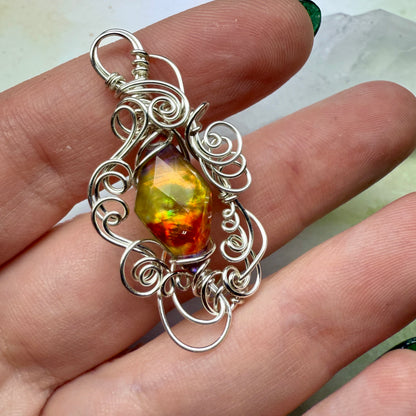 in the waiting woods - yellow & red aurora pendant