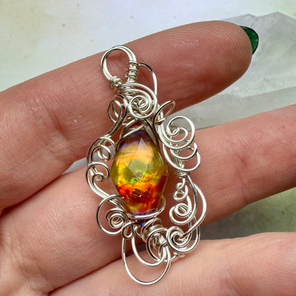 in the waiting woods - yellow & red aurora pendant
