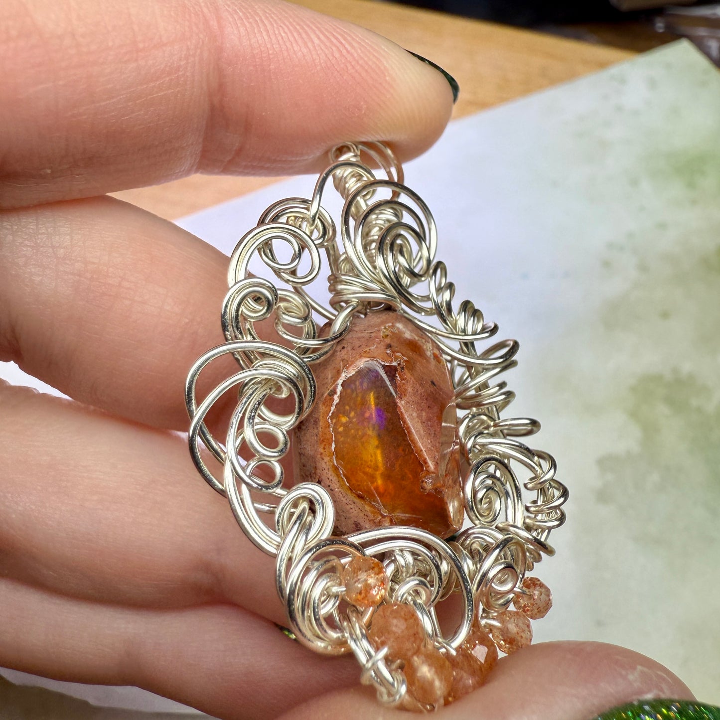 in the waiting woods - fire opal pendant