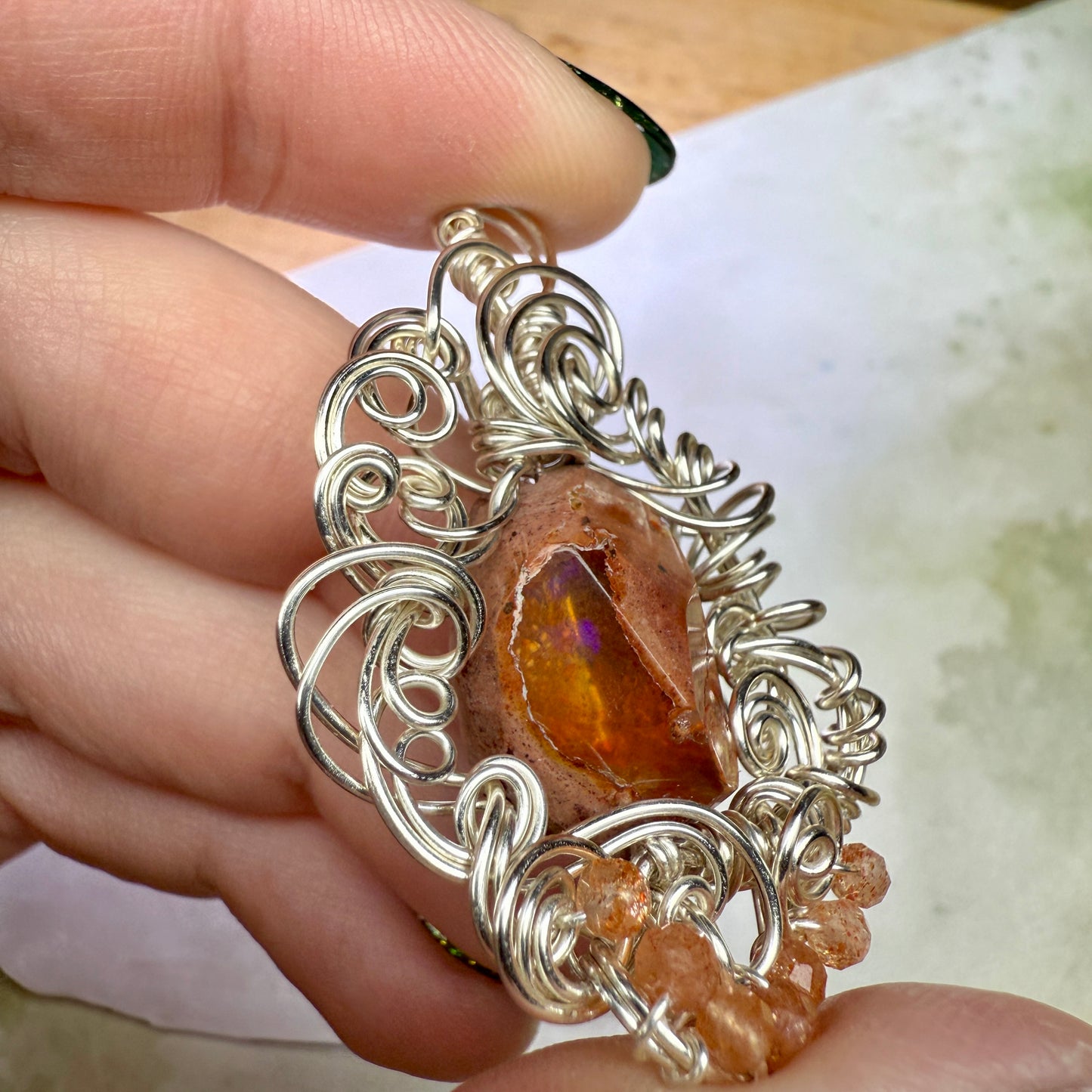 in the waiting woods - fire opal pendant