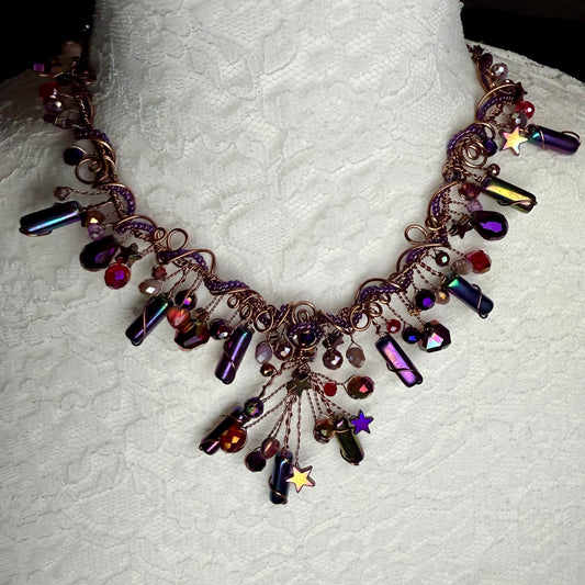 in the waiting woods - red & purple cascade necklace