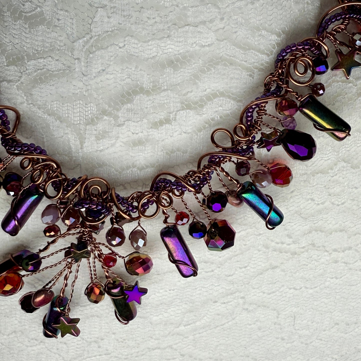 in the waiting woods - red & purple cascade necklace
