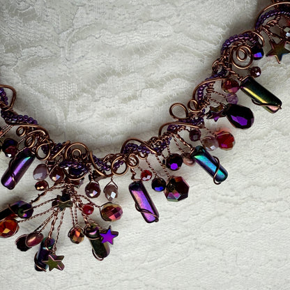 in the waiting woods - red & purple cascade necklace