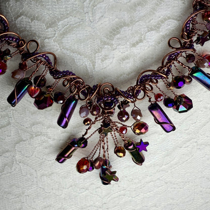 in the waiting woods - red & purple cascade necklace