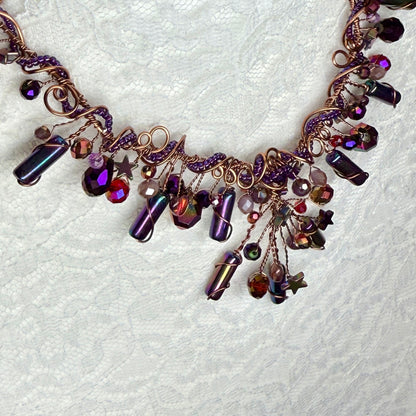 in the waiting woods - red & purple cascade necklace
