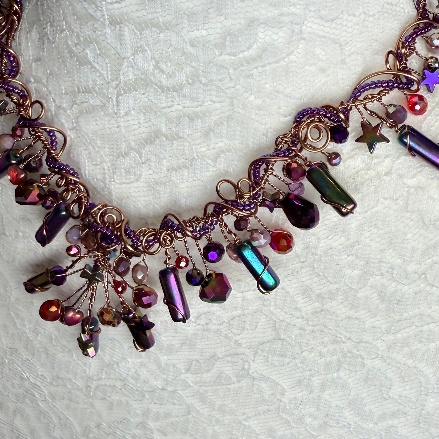 in the waiting woods - red & purple cascade necklace