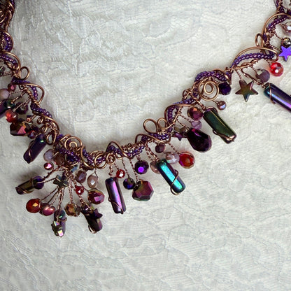in the waiting woods - red & purple cascade necklace