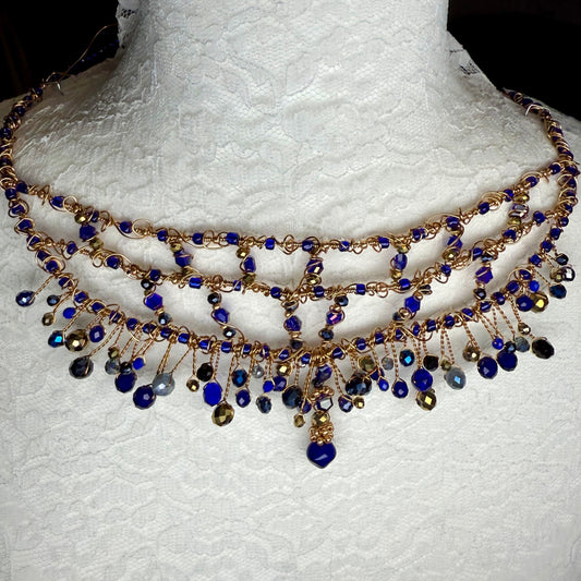 in the waiting woods - blue & gold necklace