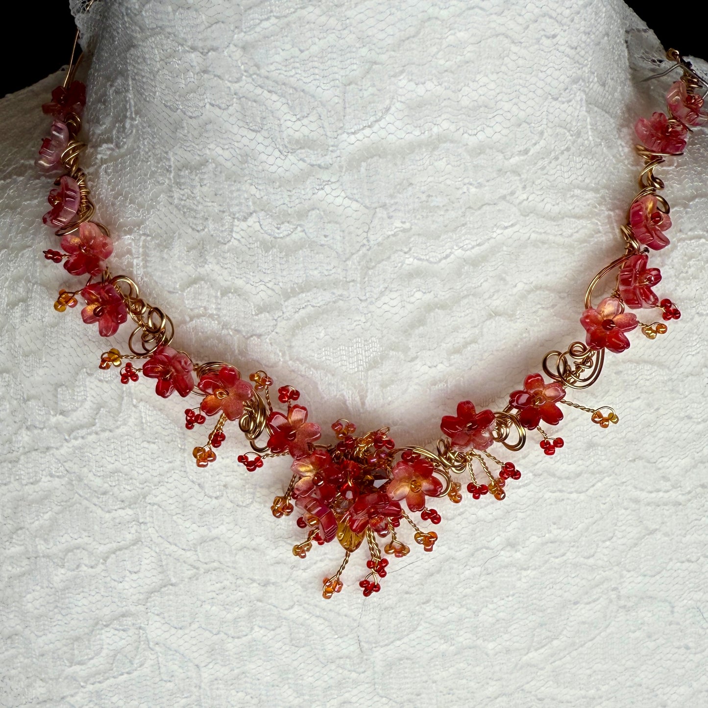 in the waiting woods - red flower necklace