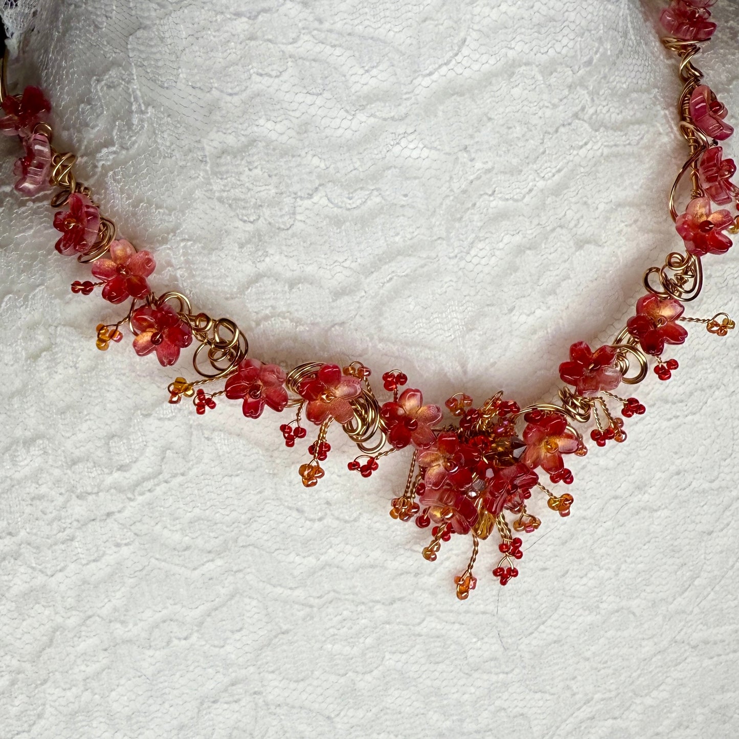 in the waiting woods - red flower necklace