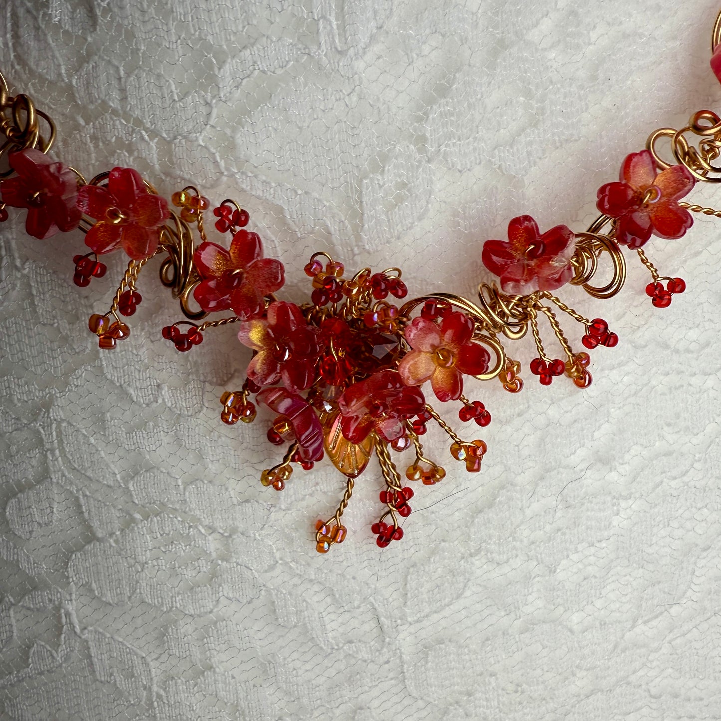 in the waiting woods - red flower necklace