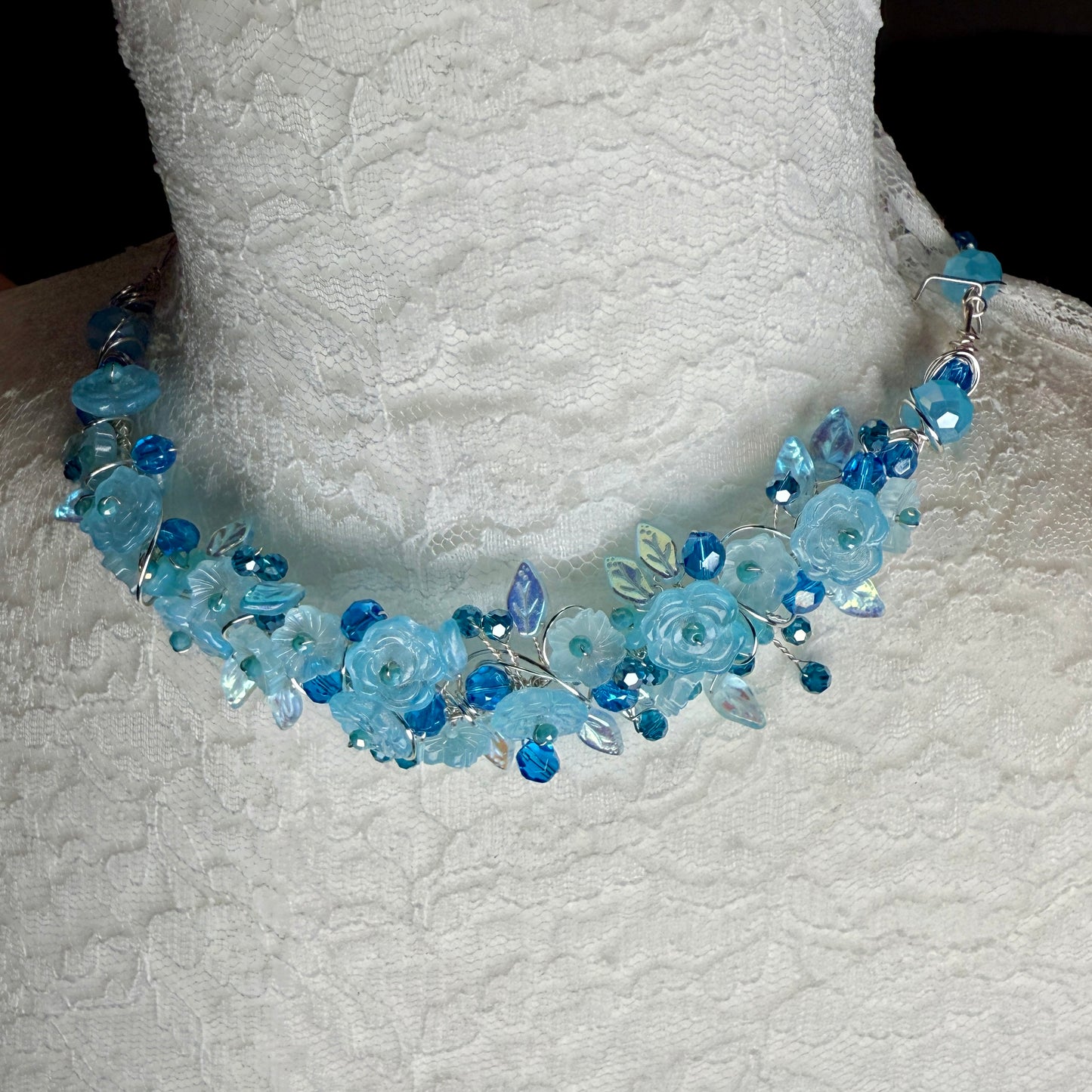 on the turning tide - blue flower necklace