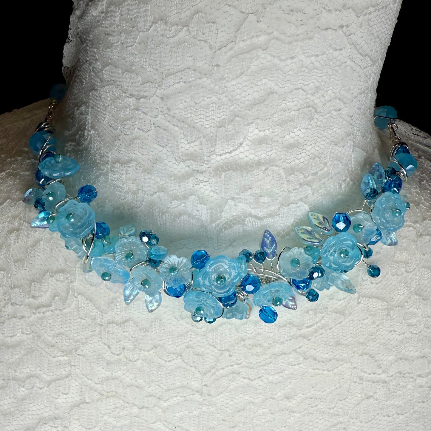 on the turning tide - blue flower necklace
