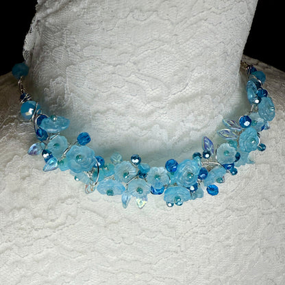 on the turning tide - blue flower necklace