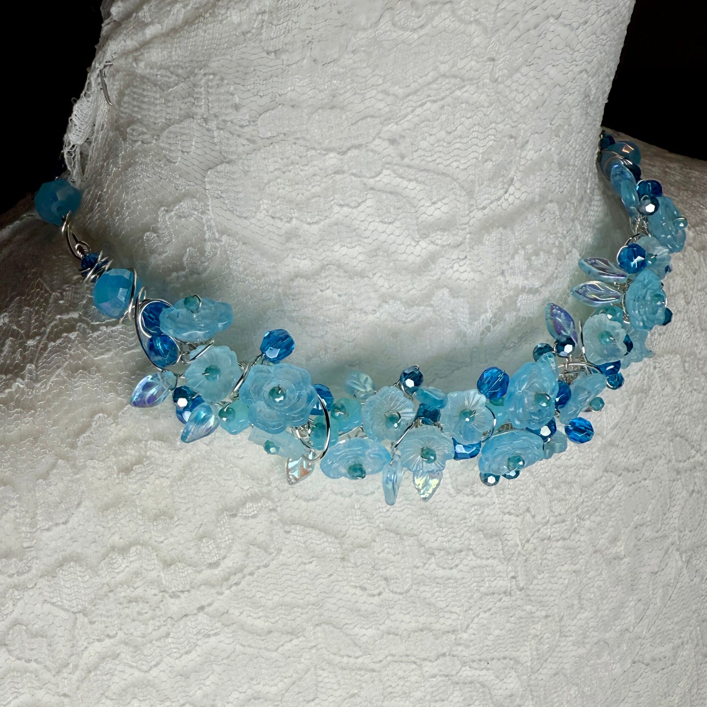 on the turning tide - blue flower necklace