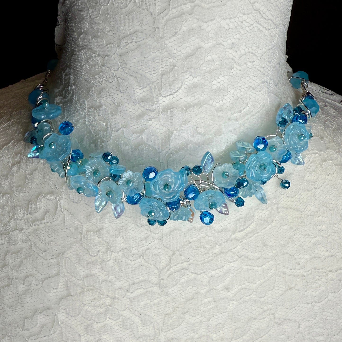 on the turning tide - blue flower necklace