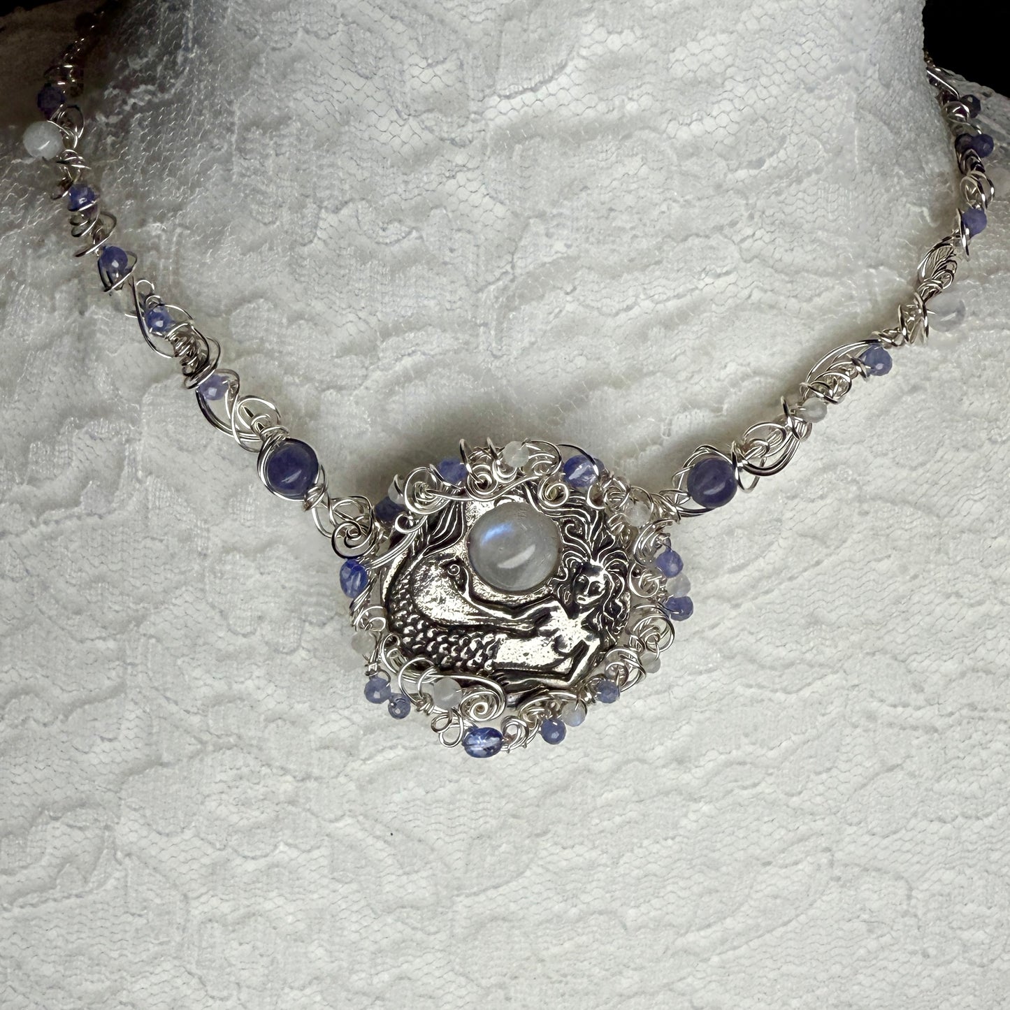 on the turning tide - moonstone mermaid necklace