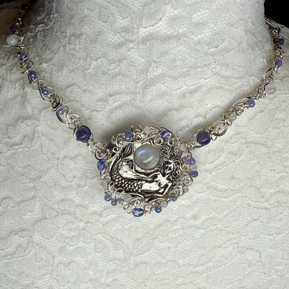 on the turning tide - moonstone mermaid necklace