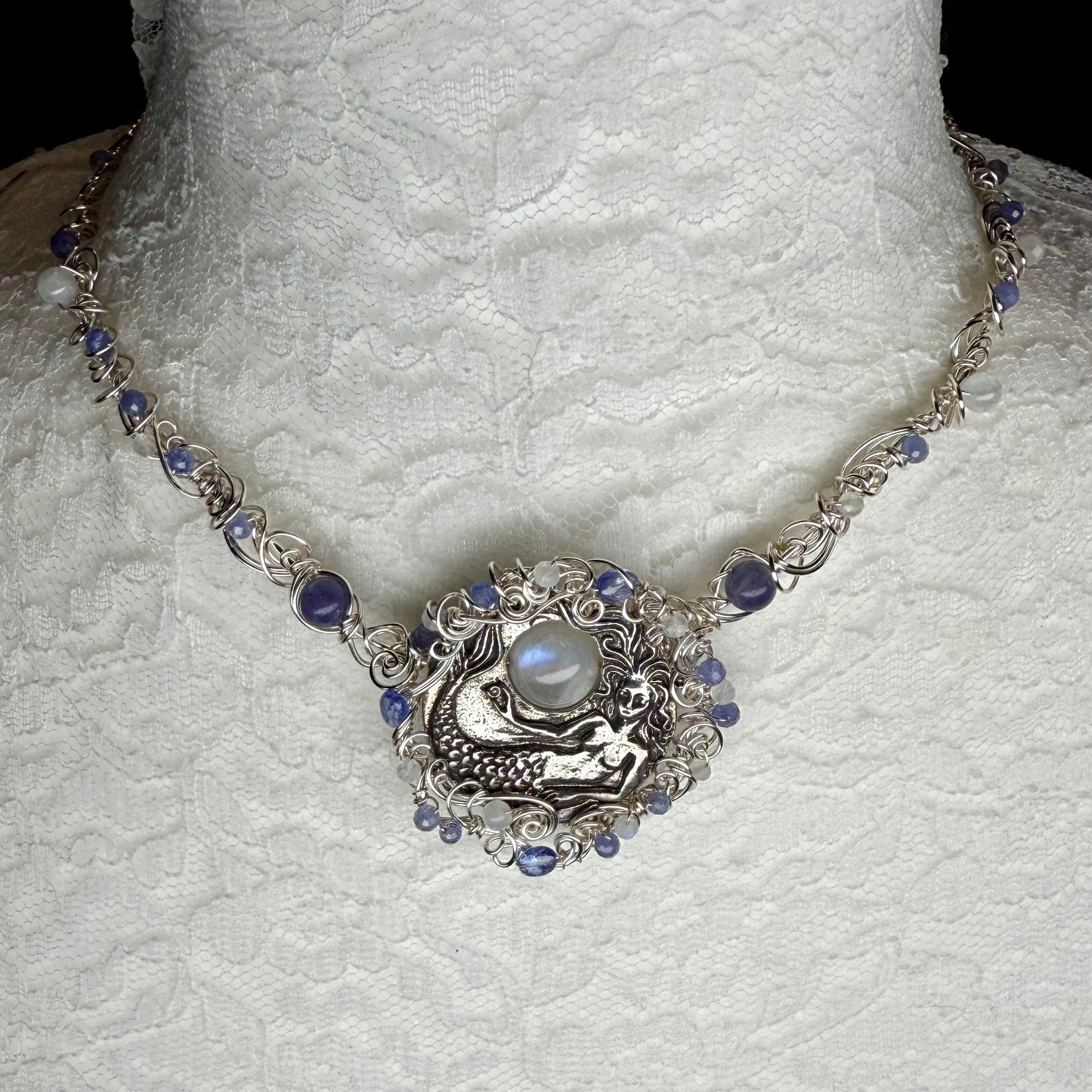on the turning tide - moonstone mermaid necklace