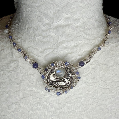 on the turning tide - moonstone mermaid necklace