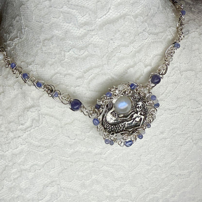 on the turning tide - moonstone mermaid necklace