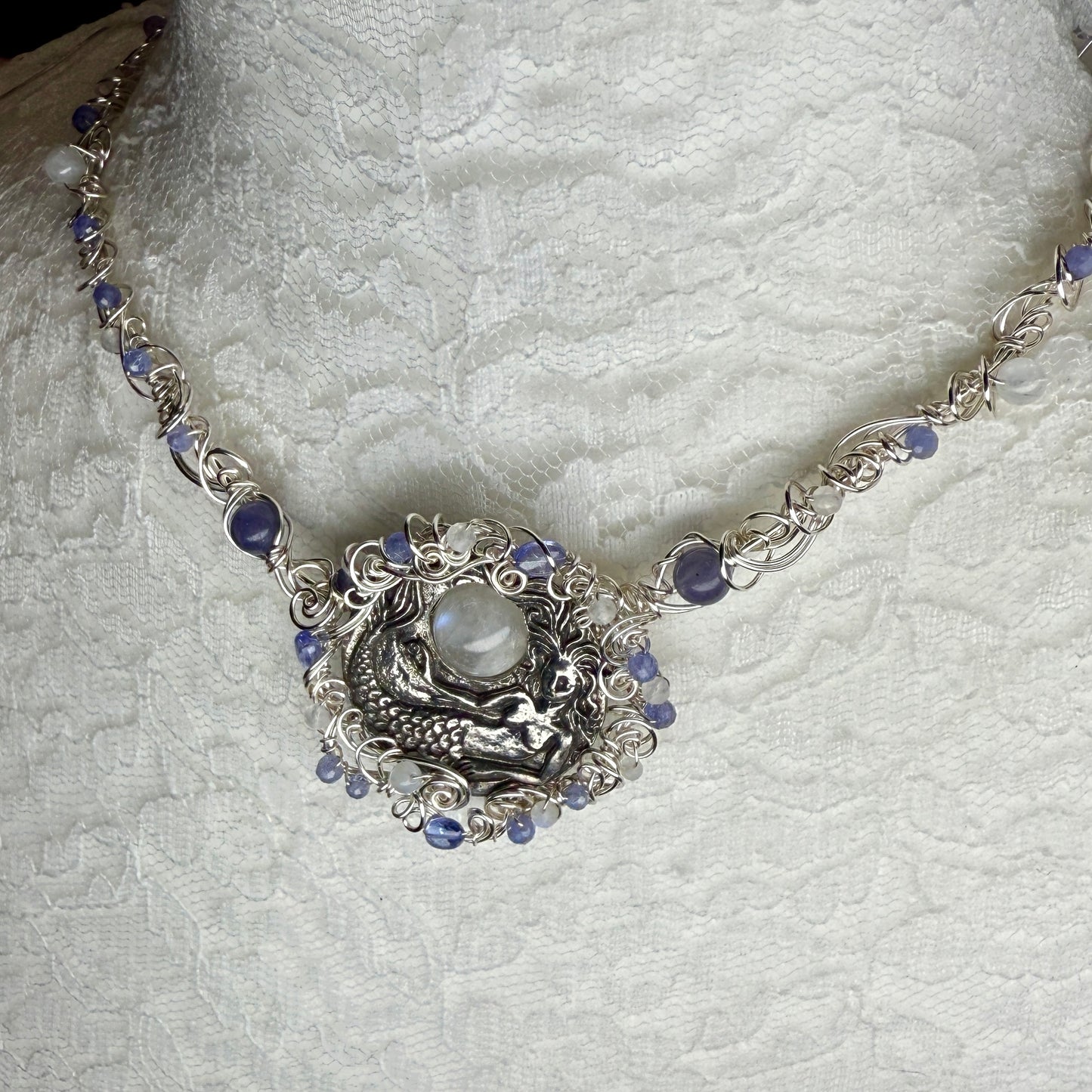 on the turning tide - moonstone mermaid necklace
