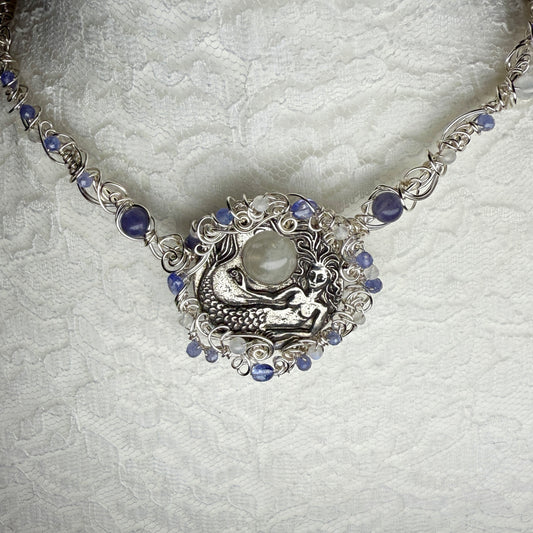 on the turning tide - moonstone mermaid necklace