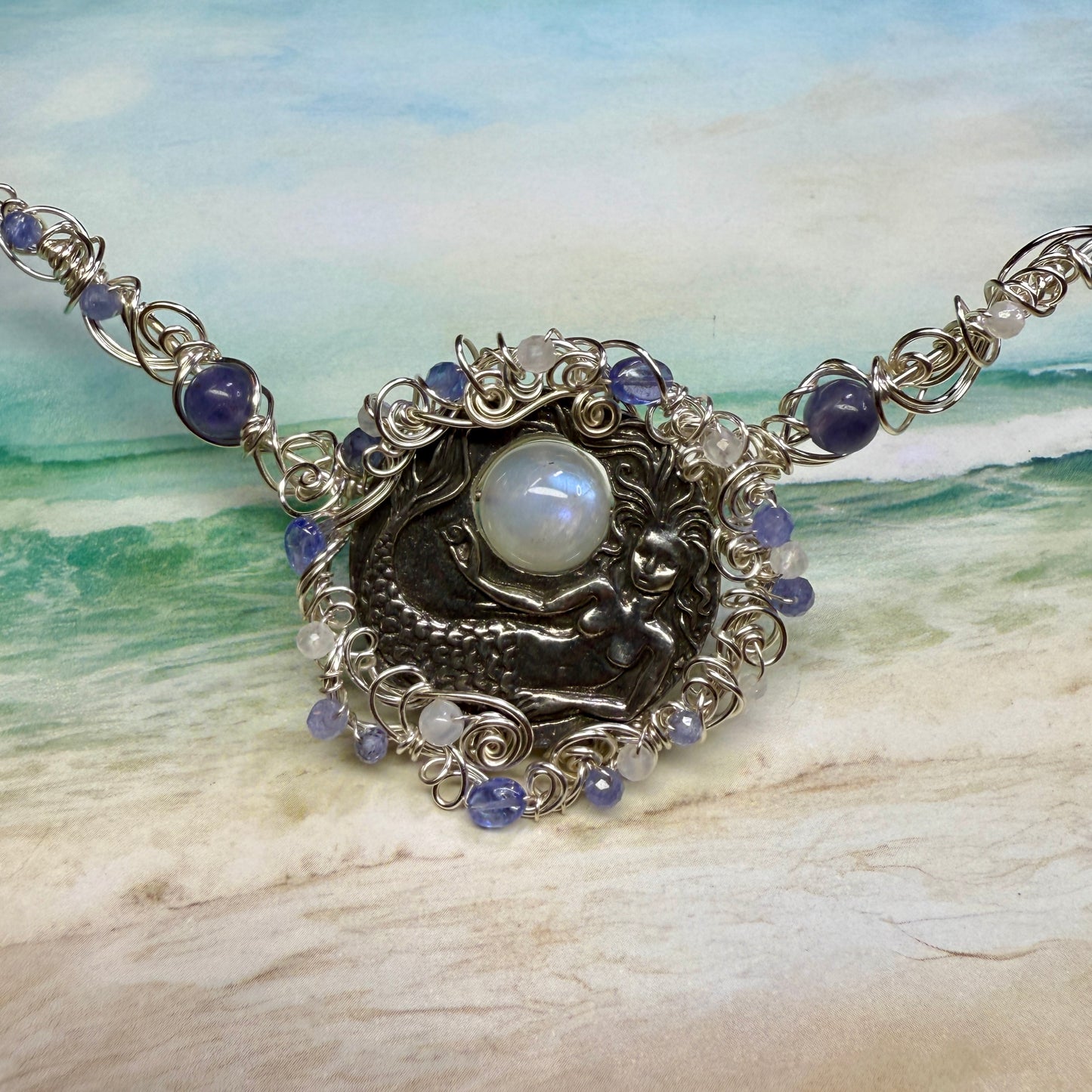 on the turning tide - moonstone mermaid necklace