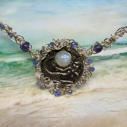 on the turning tide - moonstone mermaid necklace